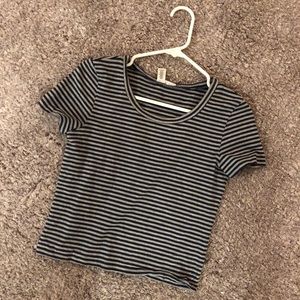 Abound cute grey and navy striped crop tee